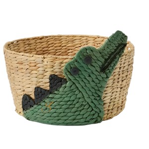 Alligator Water Hyacinth Storage <b>Basket</b> Woven Crocodile Toy Organizer Bin Cute Green Animal Kids Nursery <b>Hamper</b> - Product Image 1