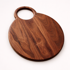 Planche à découper en bois d'acacia, design rond avec poignée, épaisse, durable, sûre pour les couteaux, idéale pour couper, servir et offrir en cadeau - Product Image 1