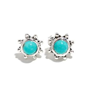 Arizona Natural <b>Turquoise</b> <b>Stud</b> <b>Earrings</b> Round Shape Cabochon Stones 925 Sterling Silver Wedding Parties Female Jewelry Gift - Product Image 4