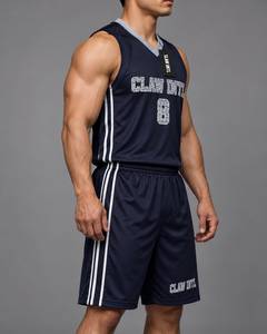 Ensemble de maillot de basket-ball pour hommes Claw Intl, bleu marine, imprimé en sérigraphie, coton respirant, uniforme taille adulte - Product Image 3