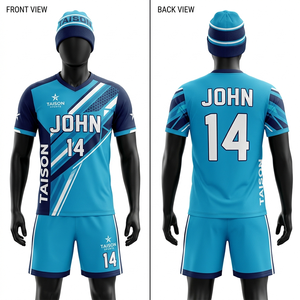 Ensemble short et maillot de handball pour homme en jersey interlock polyester 180 GSM, crème et bleu marine, avec logo imprimé par sublimation personnalisé, pour le sport - Product Image 2