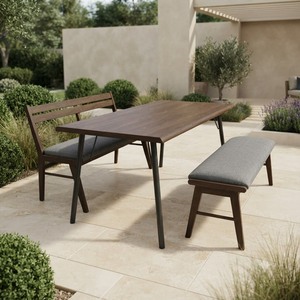 Traditional Outdoor Dining Set Teak Wood <b>Table</b> <b>Bench</b> Wood Frame Cushioned Weather Resistant <b>Garden</b> Furniture 4 Seater - Product Image 2