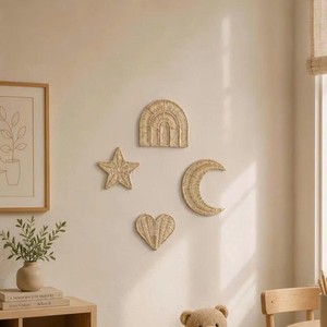 Best Choice High Quality Hand Braided Rattan Rainbow Moon Star Heart Wall <b>Decor</b> Set Suitable for Baby <b>Nursery</b> Wall Hanging Accen - Product Image 3