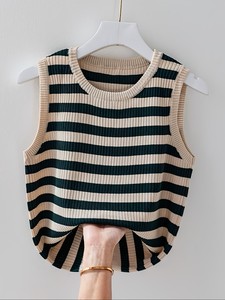 Summer New <b>Striped</b> Knitted Breathable Slim Fashionable Casual Short Women's <b>Vest</b> <b>Top</b> From Bangladesh Stylish Outwear Sportswear - Product Image 2