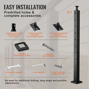 Pacco da 1 cavo nero SUS304 in acciaio inossidabile Rail Post 10 fori preforati 36 \ "X 2 \" X 2 \ "a forma di L - Product Image 6
