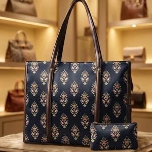 Conjunto de Bolsos de Tela Jacquard Hechos a Mano – Motivo Floral Étnico – Bolsa de Oficina y Viaje – Calidad de Exportación de Lujo - Product Image 1