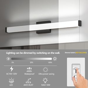 Modern 33-Inch Bathroom <b>Vanity</b> <b>Light</b> 18W LED Bath <b>Lights</b> with Cool White 6000K Black <b>Vanity</b> <b>Mirror</b> 6000K - Product Image 6