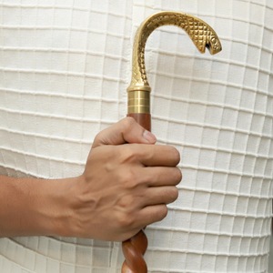 Bâtons de marche rustiques modernes en bois naturel écologique avec poignée en laiton poli, idéaux pour les cadeaux - Product Image 1