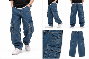 Jean cargo en denim délavé pour homme, coupe ample et décontractée, style vintage streetwear, pantalon multi-poches, fabricant OEM sous marque privée - Product Image 3