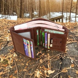 Minimalist Genuine Leather Tri Fold Wallet Men Custom Logo Real Cowhide <b>Credit</b> <b>Card</b> <b>Holder</b> Mens Purse LTW-0213 - Product Image 3