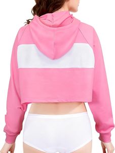 Sweat-shirt à capuche court unisexe pastel décontracté à manches longues avec cordon de serrage - Product Image 4