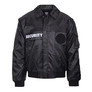 Black Winter Unisex Security Guard Bomber <b>Jacket</b> Coated Casual Stand Front Polyester/Cotton/Nylon Material Liner Zip-off Sleeves - Product Image 1