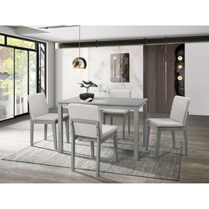 Set da Pranzo 5 Pezzi Finitura Grigia con 4 Sedie in Tessuto Beige e Tavolo da Pranzo, Arredamento per Cucina e Colazione di Rubberwo - Product Image 1