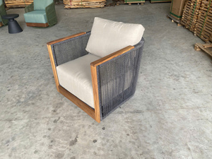 Fauteuil de salon d'extérieur rembourré, chaise de patio avec cadre en bois et cordage, pour jardin, hôtel, balcon - Product Image 3