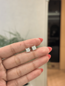2.10 CTW Square Princess Cut Cultured Diamond Geometric Studs • 14K Heavy Solid Rose Gold Four-Prong Minimalist <b>Posts</b> VS EF (1.6 - Product Image 1