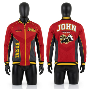 Veste d'entraînement pour hommes pour cheerleading, tissu polyester spandex premium GSM, design à panneaux gris-blanc, logo personnalisé par sublimation et broderie. - Product Image 3