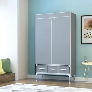 Portable Three-<b>Drawer</b> <b>Boxes</b> <b>Storage</b> Organizer Non-Woven Fabric Closet Rolling Door Hanging Rack Wardrobe-Made Durable Plastic - Product Image 2