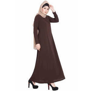 Abaya marrón de manga larga hasta el suelo, cuello redondo, corte holgado, vestido modesto de algodón para mujer, uso diario, estilo de Oriente Medio - Product Image 3