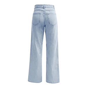 STANDLAR INTERNATIONAL Women's High Waisted Wide Leg <b>Overalls</b> Light Blue Stonewashed Cotton Formal Full Length Pants Breathable - Product Image 2