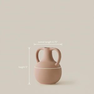 Modern Pink Ceramic <b>Vase</b> Double Handle Coastal Design Eco-Friendly <b>Small</b> Matte Porcelain Tabletop Decor for Home Wedding - Product Image 4