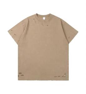 Camiseta Extra Grande para Hombre, 100% Algodón, Manga Corta, Color Sólido, Estilo Urbano, Diseño Desgastado, Cuello Redondo, Tejido de Punto Jersey - Product Image 5