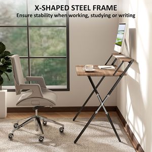 Walnut 32\" Foldable Laptop <b>Desk</b> with Monitor Shelf Easy Assembly for Small Spaces-Home Office & <b>Study</b> - Product Image 6