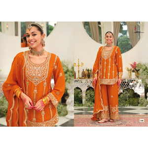 Bollywood Style Clothing <b>Top</b> Notch Quality Unique Style Chinnon Silk with Beautiful Embroidery Work Pakistani Suit for Sale - Product Image 1