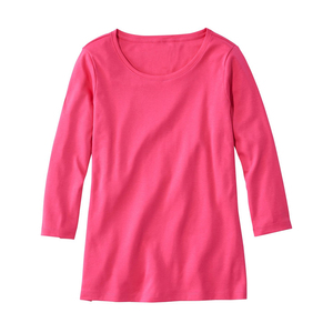 Camiseta de Punto para Mujer, Color Rosa, Manga Tres Cuartos, Cuello Redondo, Corte Regular, 100% Algodón, Transpirable, Color Sólido, para Todas las Temporadas - Product Image 2