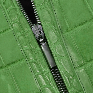 Chaqueta de Cuero con Estampado de Cocodrilo Verde para Hombre, Cuello Alto, Cierre de Cremallera, Resistente al Viento, Ecológica, Transpirable, para Motociclistas, Invierno - Product Image 6