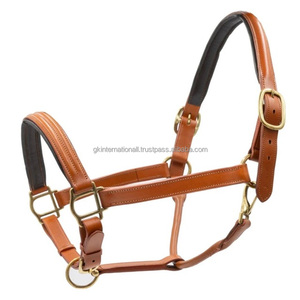 Heavy Duty Triple Stitched Tan Premium Leather Horse <b>Halter</b> with Double Adjustable Crown Buckle and Rings - Product Image 6