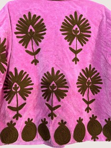 Manteau en velours rose à col mandarin avec imprimé floral, manches longues, vêtement d'extérieur décontracté pour adultes, tenue d'automne - Product Image 5