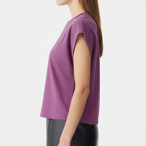 Customized Women's Purple <b>Cap</b> <b>Sleeve</b> Crop <b>Top</b> Solid Color Cotton Jersey Loose Fit Casual Crew Neck Spring Summer Style Printed - Product Image 5