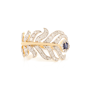 18K White <b>Gold</b> Miracle Feather <b>Ring</b> with Diamond and Sapphire Micro Insert - Product Image 2