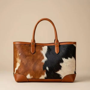 Sac fourre-tout en cuir véritable avec broderie et fermeture éclair, couleur unie, sac à main personnalisé pour femme, style vintage, modèle LHTB-0014 - Product Image 1