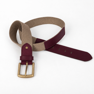 Cinturón Elástico Tejido para Hombre, Cinturón de Lona con Ribete de Cuero y Hebilla de Latón, Cinturones Casuales para Golf y Jeans, Venta al Por Mayor, Logotipo Personalizado - Product Image 4