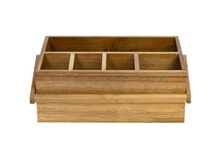Acacia Wood Cutlery Organizer <b>Caddy</b> with Handle Rustic Flatware Storage Box for <b>Kitchen</b> Counter Dining Table Picnic and Buffet - Product Image 3