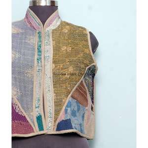 Nouveauté : veste en patchwork de coton indien fait main, multicolore, style Kantha, ethnique, bohème, pour un usage décontracté. - Product Image 2