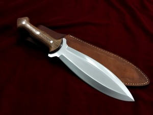 Couteau de chasse à lame fixe en acier inoxydable, pointe de lance, manche en bois, étui en cuir, qualité industrielle, épaisseur 0,6 mm - Product Image 5
