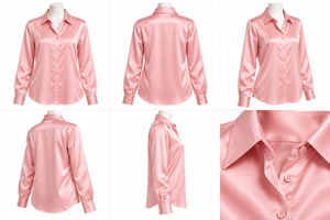 Chemise élégante à manches longues en satin lavable pour femme, style vintage, boutonnée, col rose, pour le bureau ou les occasions décontractées - Product Image 4