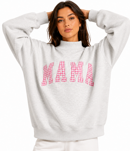 Custom <b>Women</b>’s Oversized Mock Neck Sweatshirt Floral Print Outline Applique Logo Casual Long Sleeve <b>Pullover</b> Wholesale - Product Image 1