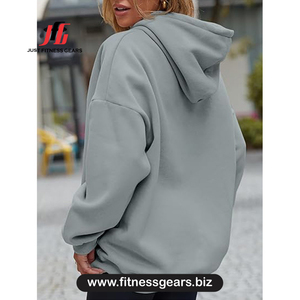 Sweat à capuche surdimensionné pour femme, couleur unie, en coton tricoté, manches longues, respirant, vêtements d'automne - Product Image 2