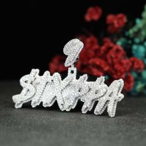 จี้ตัวอักษรฮิปฮอปผู้ชายสั่งทำพิเศษ เงินแท้ 925 ชุบแพลตตินั่ม ประดับเพชรโมอิสซาไนต์ VVS แบบสองชั้น - Product Image 4