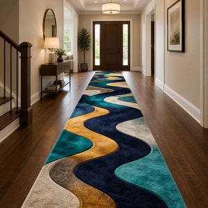 Modern Abstract Stair <b>Runner</b> Rug With Non-Slip Rubber Backing Thick Plush Wool Acrylic Material For Home Hallway Use - Product Image 2