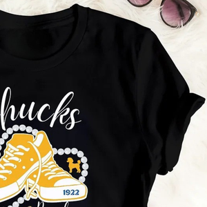 Custom Chucks and Pearls T-<b>Shirt</b> <b>Black</b> <b>Women</b> Graphic Printed Short Sleeve Crew Neck Casual Fashion Tee Comfortable Cotton Street - Product Image 2