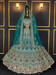 Bridal <b>Lehenga</b> Choli Heavy Embroidery Floor-Length A-Line Silhouette V-Neck Polyester/Cotton Fabric Wedding Outfit for Women - Product Image 3