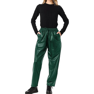 Pantalones de Cuero PU de Cintura Alta para Mujer, Corte Recto, Ajuste Regular, Ecológicos, Transpirables, Elásticos, Casuales, Estilo Urbano - Product Image 5
