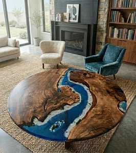 Round Live Edge Solid Wood <b>Epoxy</b> <b>Resin</b> Coffee <b>Table</b> Handmade Luxury Custom Modern Living Room Furniture - Product Image 1