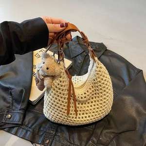 New Fashionable Hollow Out <b>Straw</b> Lady Vintage All Seasons Single Strap Travel <b>Bag</b> with Pendant ZIP Closure - Product Image 1