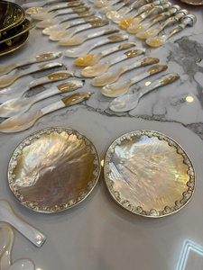 Assiette ronde en nacre avec bordure en cuivre doré <span class=keywords><strong>Beluga</strong></span> Sturgeon – Polyvalente pour le <span class=keywords><strong>caviar</strong></span>, le savon, les bonbons, la décoration intérieure - Product Image 6