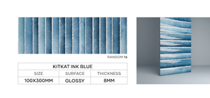 Carreaux muraux en céramique de qualité supérieure Kitkat Ink Blue |   Design élégant texturé à côtes |   Finition brillante |   100×300 mm - Product Image 6